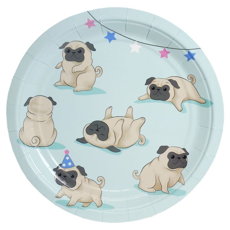 80-Pack Disposable Paper Plates, Cute Pugs Party Supplies For Dinner Lunch, 9"