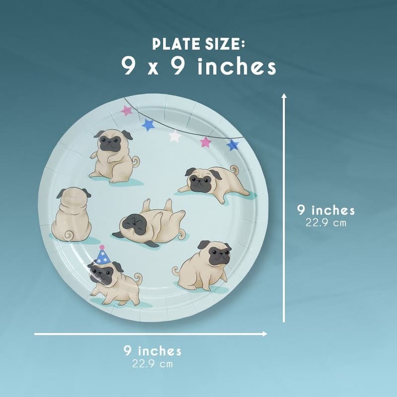 80-Pack Disposable Paper Plates, Cute Pugs Party Supplies For Dinner Lunch, 9"