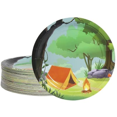 80-Pack Disposable Paper Plates, Camping Party Supplies for Dinner, 9" x 9"