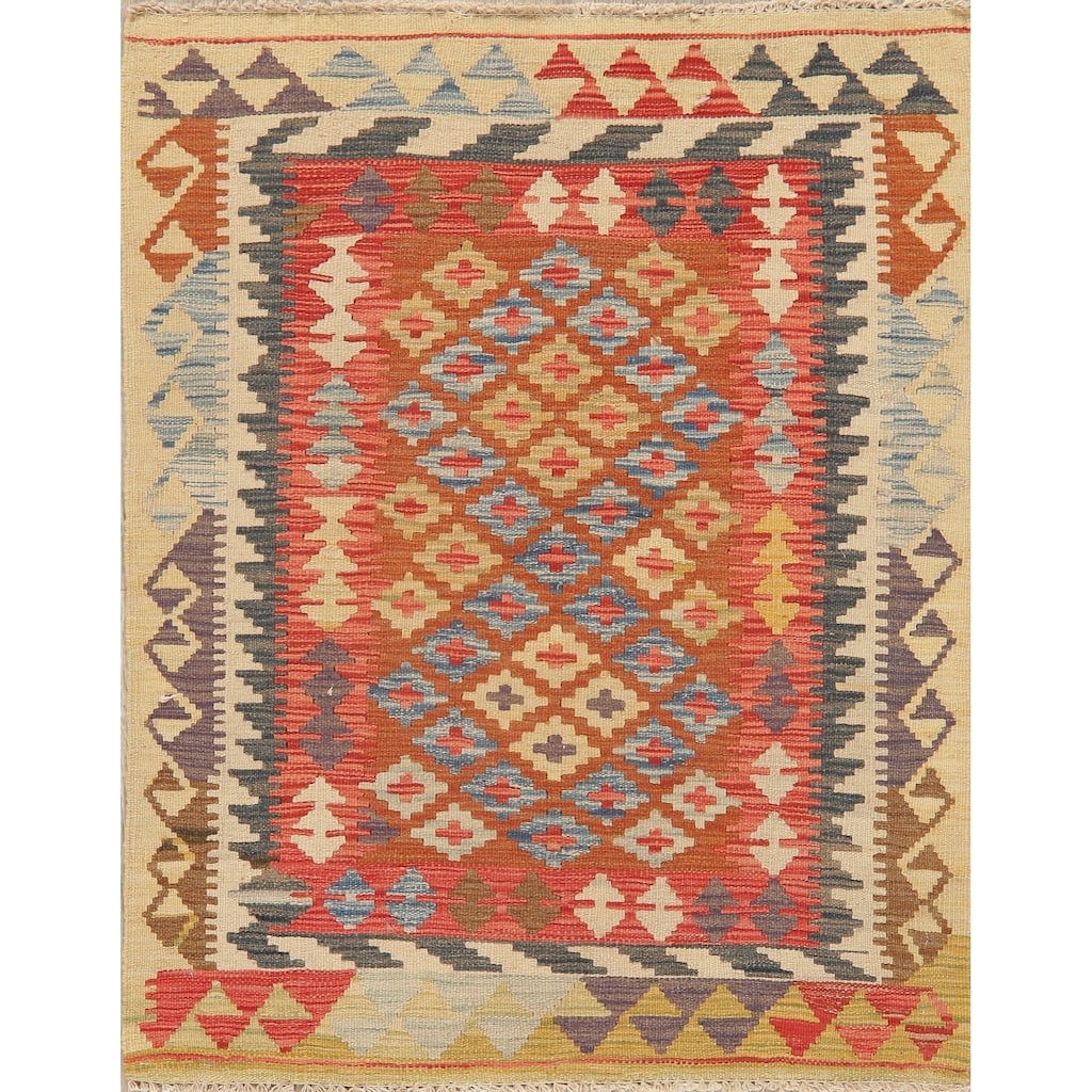 Turkish Southwestern Pastel Hand Woven Tribal Kilim Oriental Area Rug - 3'9" X 3'0"