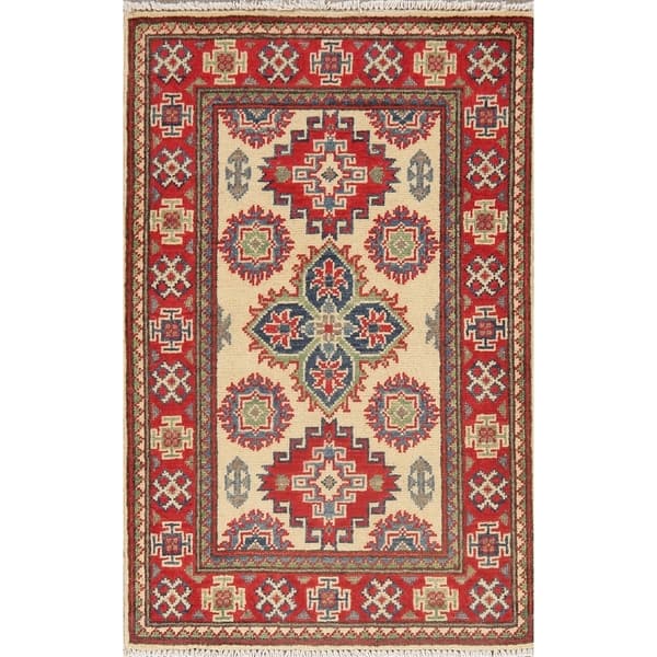 Geometric Super Kazak Hand Knotted Wool Rug - 5' 8