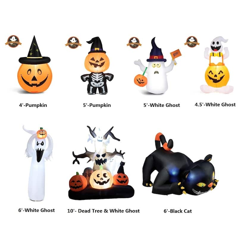 Halloween Decoration Lighted Inflatable Pumpkin White Ghost Black Cat - Orange - 10'-Dead Tree