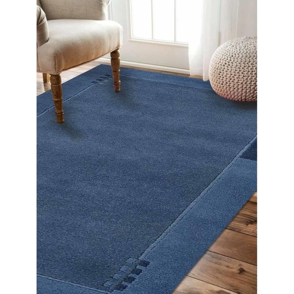 Modern Carpet Bordered Indian Solid Handmade Tibbati Oriental Area Rug