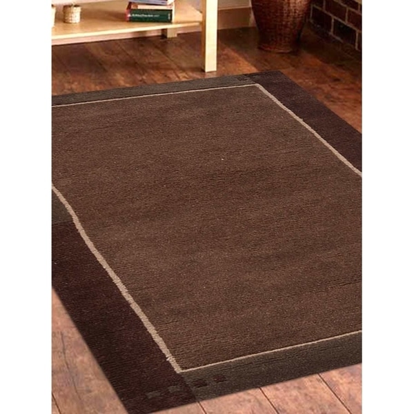 Modern Carpet Bordered Indian Oriental Solid Handmade Tibbati Area Rug