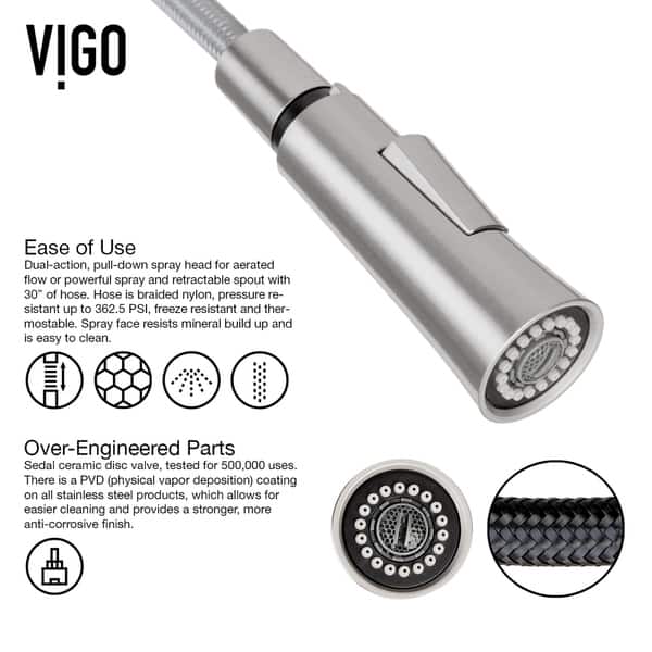 VIGO Laurelton Single-Handle Pull-Down Sprayer Kitchen Faucet in Stainless Steel