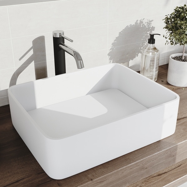 VIGO Jasmine Matte StoneTM Vessel Bathroom Sink and Lexington cFiber Vessel Faucet Set in Chrome