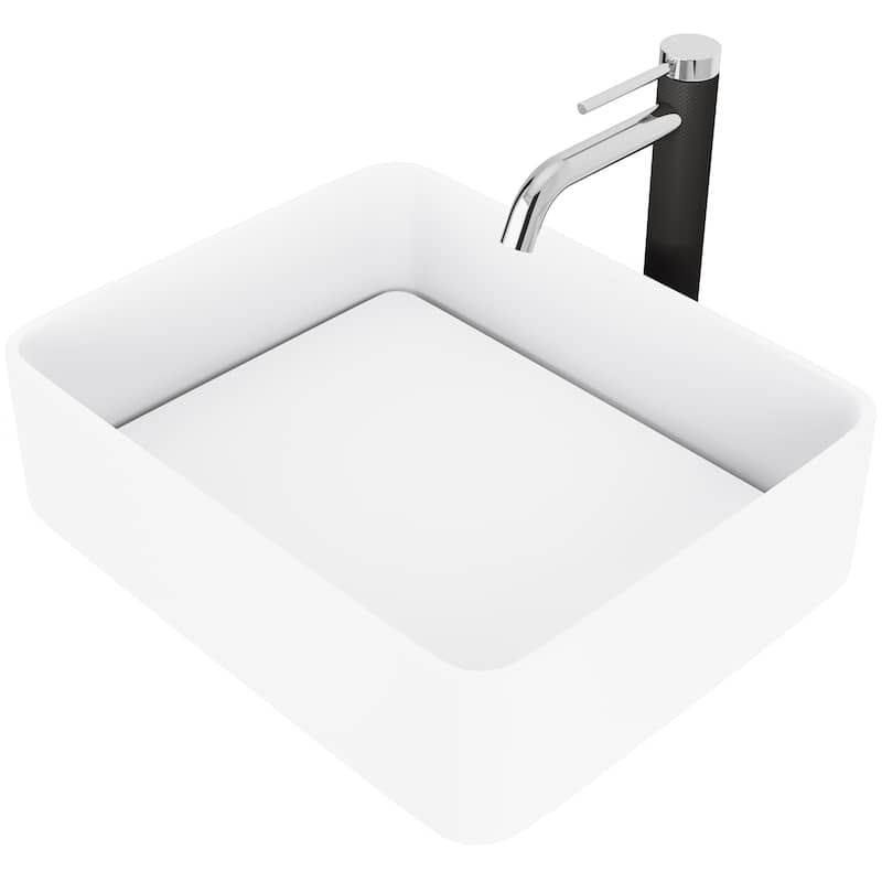 VIGO Jasmine 18"L x 15"W MatteStone Vessel Sink and Lexington 10"H Faucet Set