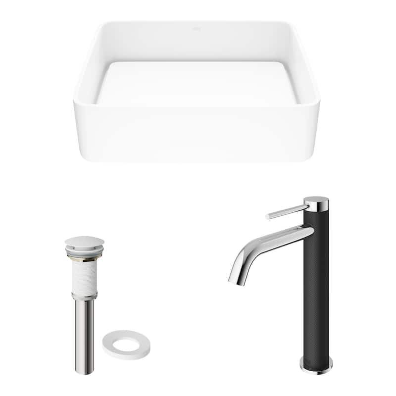 VIGO Jasmine 18"L x 15"W MatteStone Vessel Sink and Lexington 10"H Faucet Set