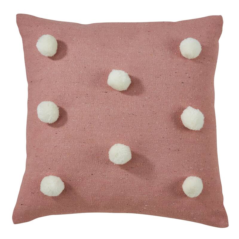 Pom Pom Throw Pillow - Feather Down - Pink