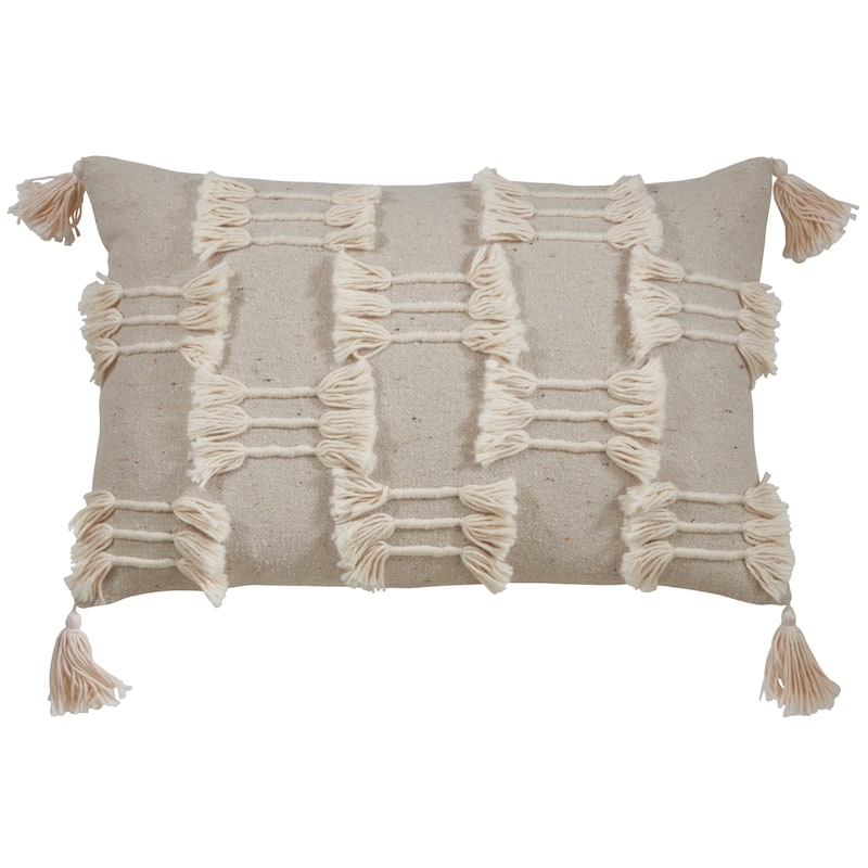 Frayed Design Cotton Throw Pillow - 14 x 23 - Cover Only - Natural
