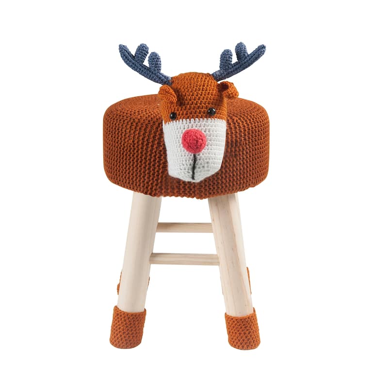 Taylor & Olive Modern Woven Brown Deer Ottoman Stool with Wooden Legs