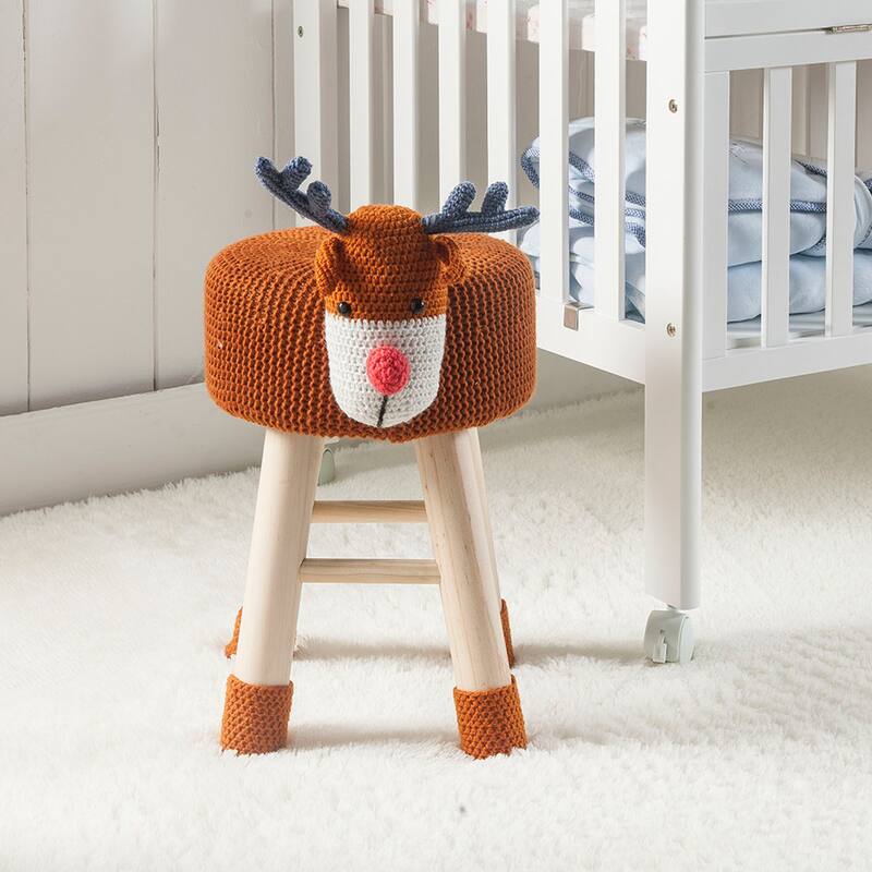 Taylor & Olive Modern Woven Brown Deer Ottoman Stool with Wooden Legs