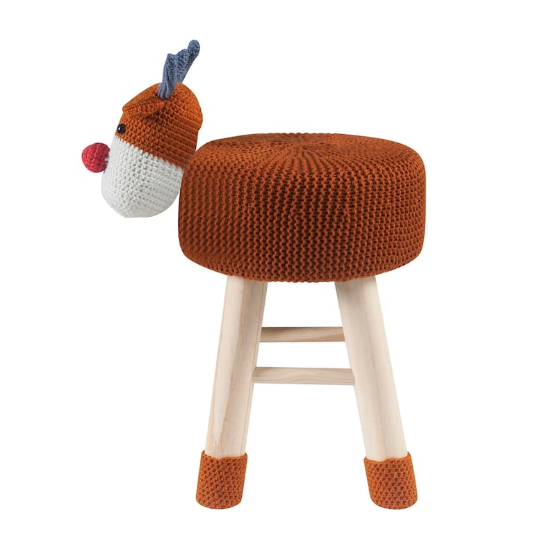Taylor & Olive Modern Woven Brown Deer Ottoman Stool with Wooden Legs