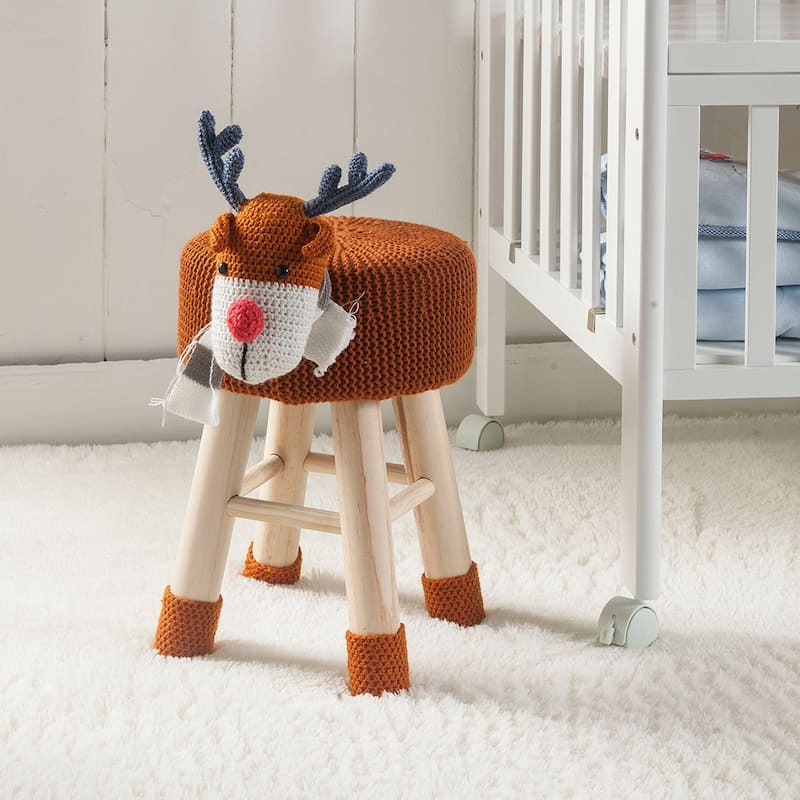Taylor & Olive Modern Woven Brown Deer Ottoman Stool with Wooden Legs