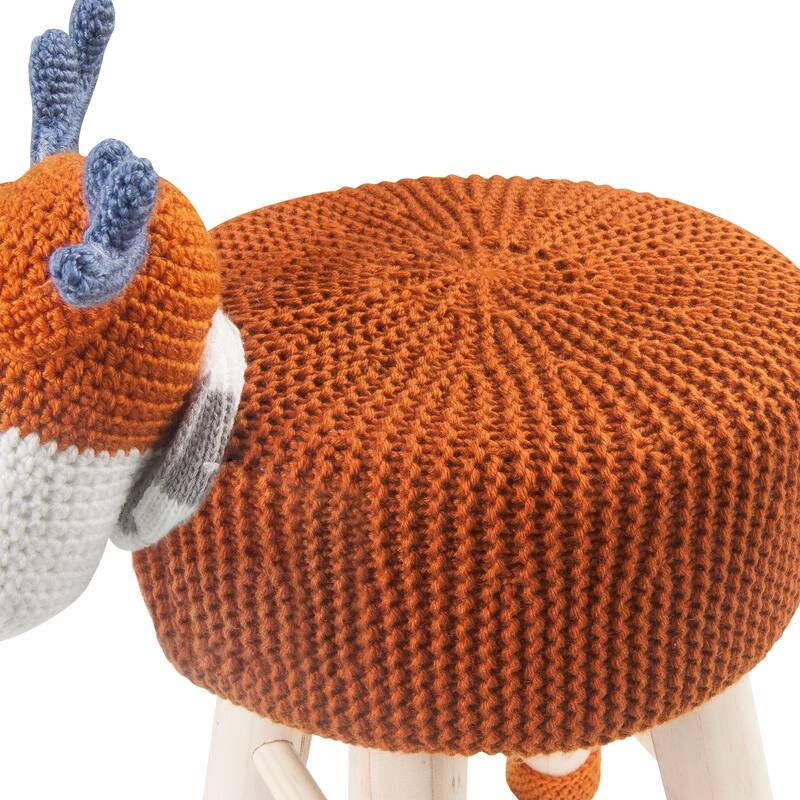 Taylor & Olive Modern Woven Brown Deer Ottoman Stool with Wooden Legs