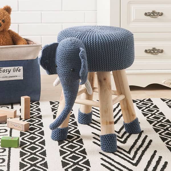 slide 1 of 7, Taylor & Olive Modern Woven Blue Elephant Ottoman Stool with Wooden Legs