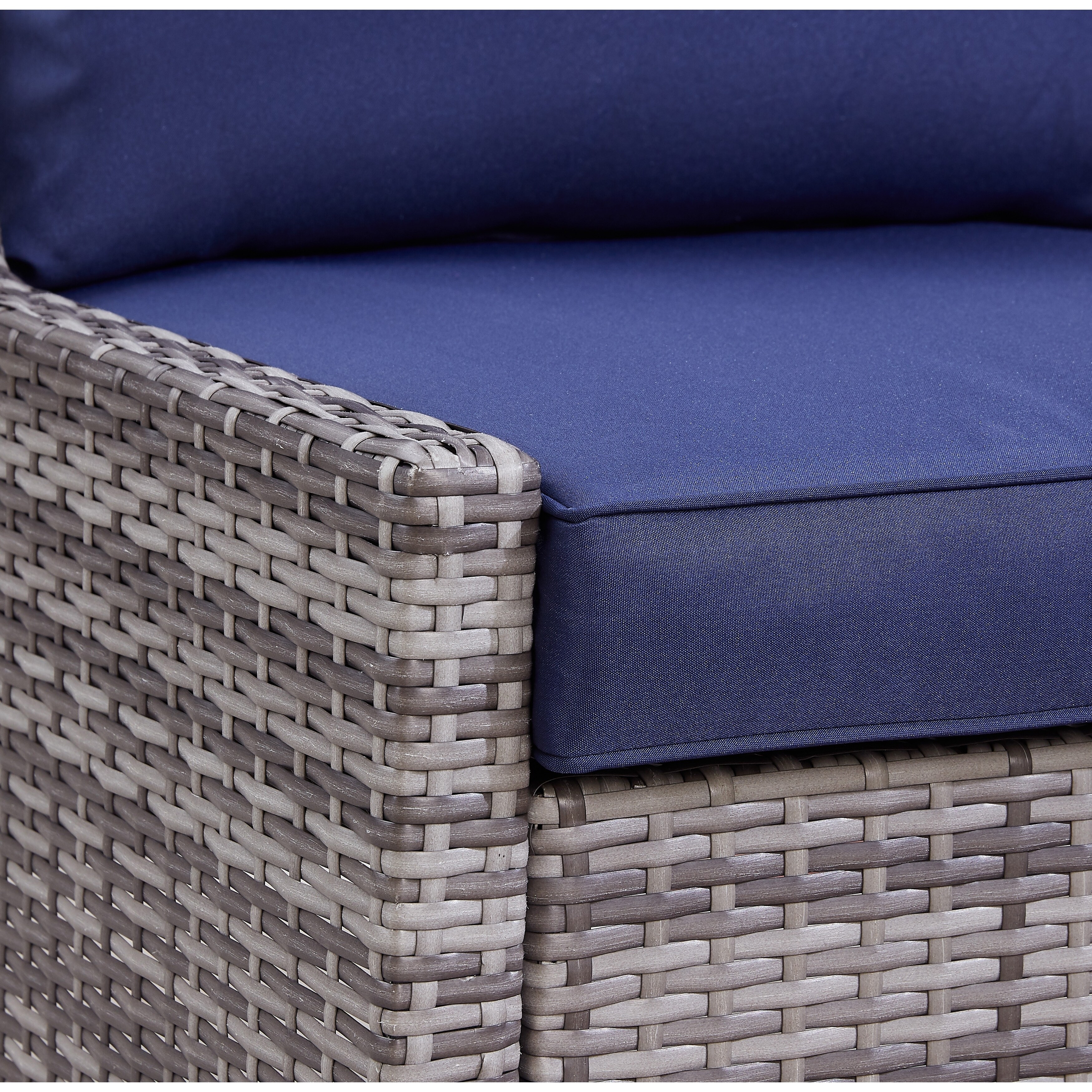 Shop Isla 4 Piece Conversation Set Gray Wicker With Navy Cushions Overstock 29746417