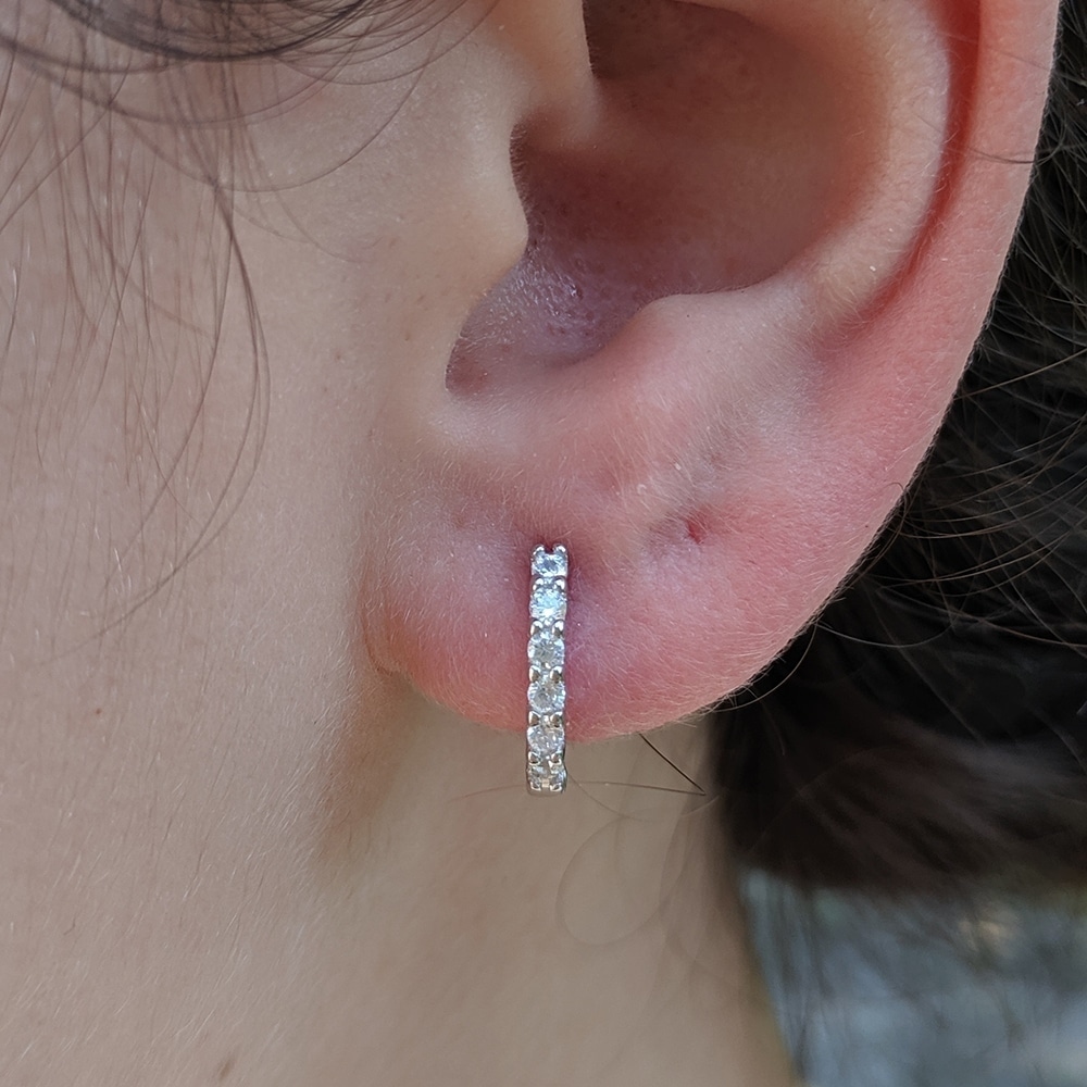 Mini Hoops Earring 925 Silver Clear CZ Gemstone Chain Earring Rose Gold Filled