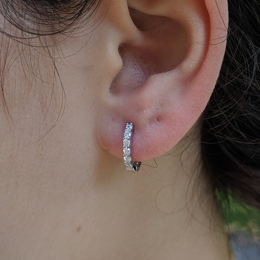 Mini Hoops Earring 925 Silver Clear CZ Gemstone Chain Earring Rose Gold Filled