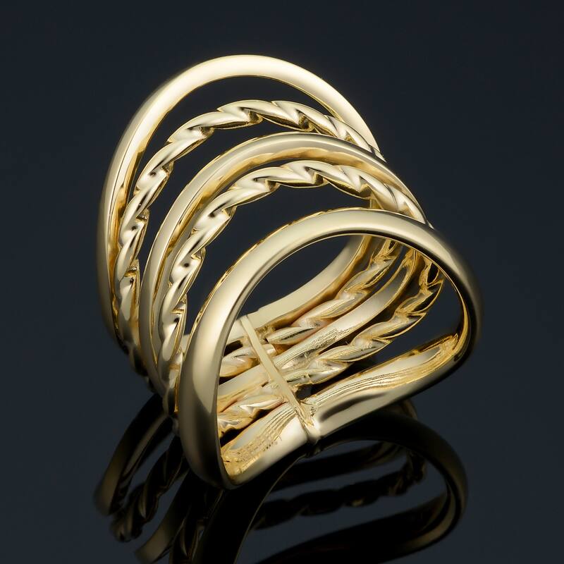 14k Yellow Gold Five-row Wave Ring