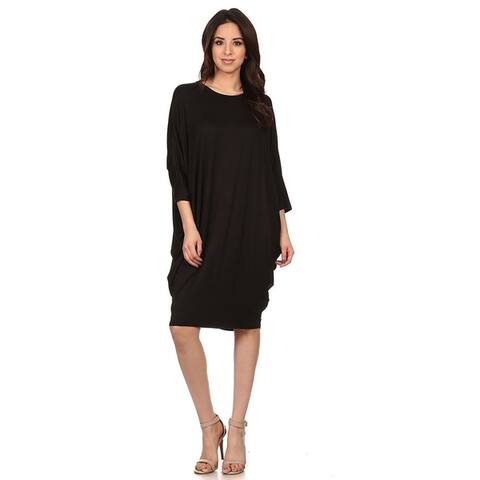 Solid Casual Sexy Relax fit Dolman 3/4 Sleeve Side Draped Midi Dress