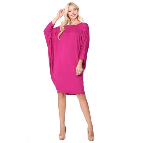 Solid Casual Sexy Relax fit Dolman 3/4 Sleeve Side Draped Midi Dress