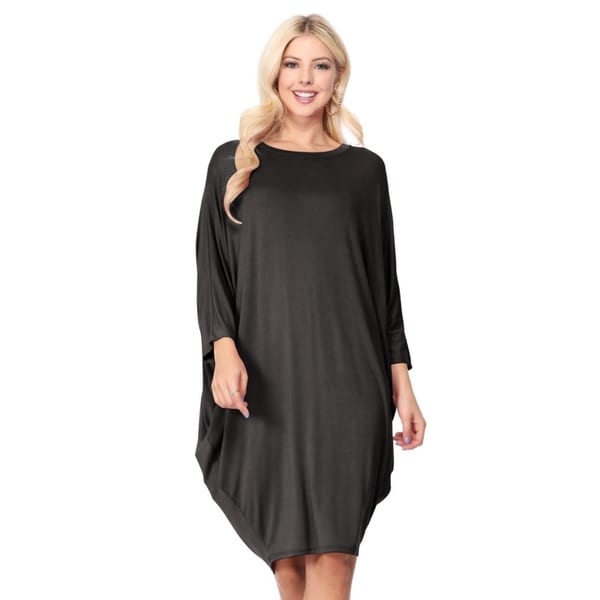 Solid Casual Sexy Relax fit Dolman 3/4 Sleeve Side Draped Midi Dress. Opens flyout.