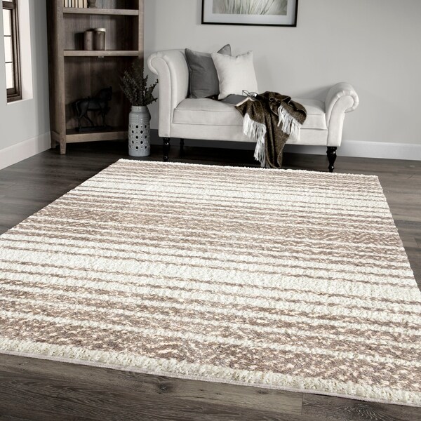 Palmetto Living Jennifer Adams Cotton Tail Ombre Stripe Taupe Area Rug - 7'10" x 10'10"