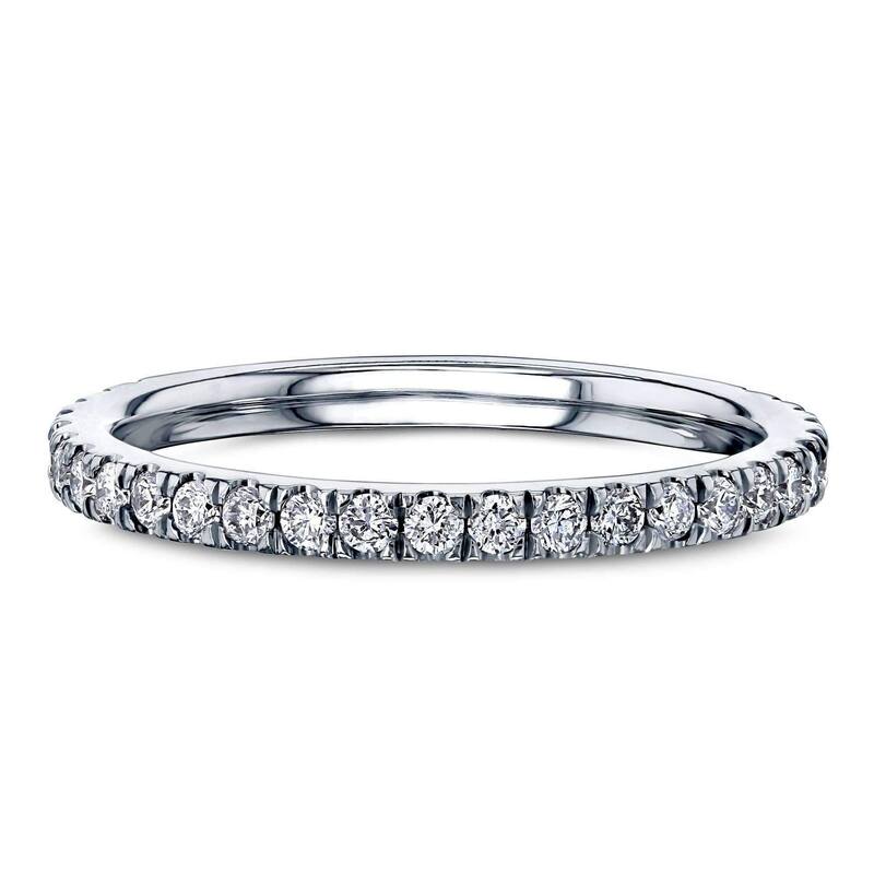 Kobelli 0.4 Carat Natural Diamond 14k Solid Gold Pavé Near Eternity Comfort Fit Bara Ring (GH/I1-I2) - 10 - White