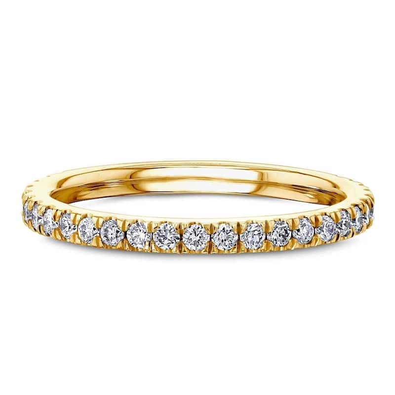 Kobelli 0.4 Carat Natural Diamond 14k Solid Gold Pavé Near Eternity Comfort Fit Bara Ring (GH/I1-I2) - 10 - Yellow