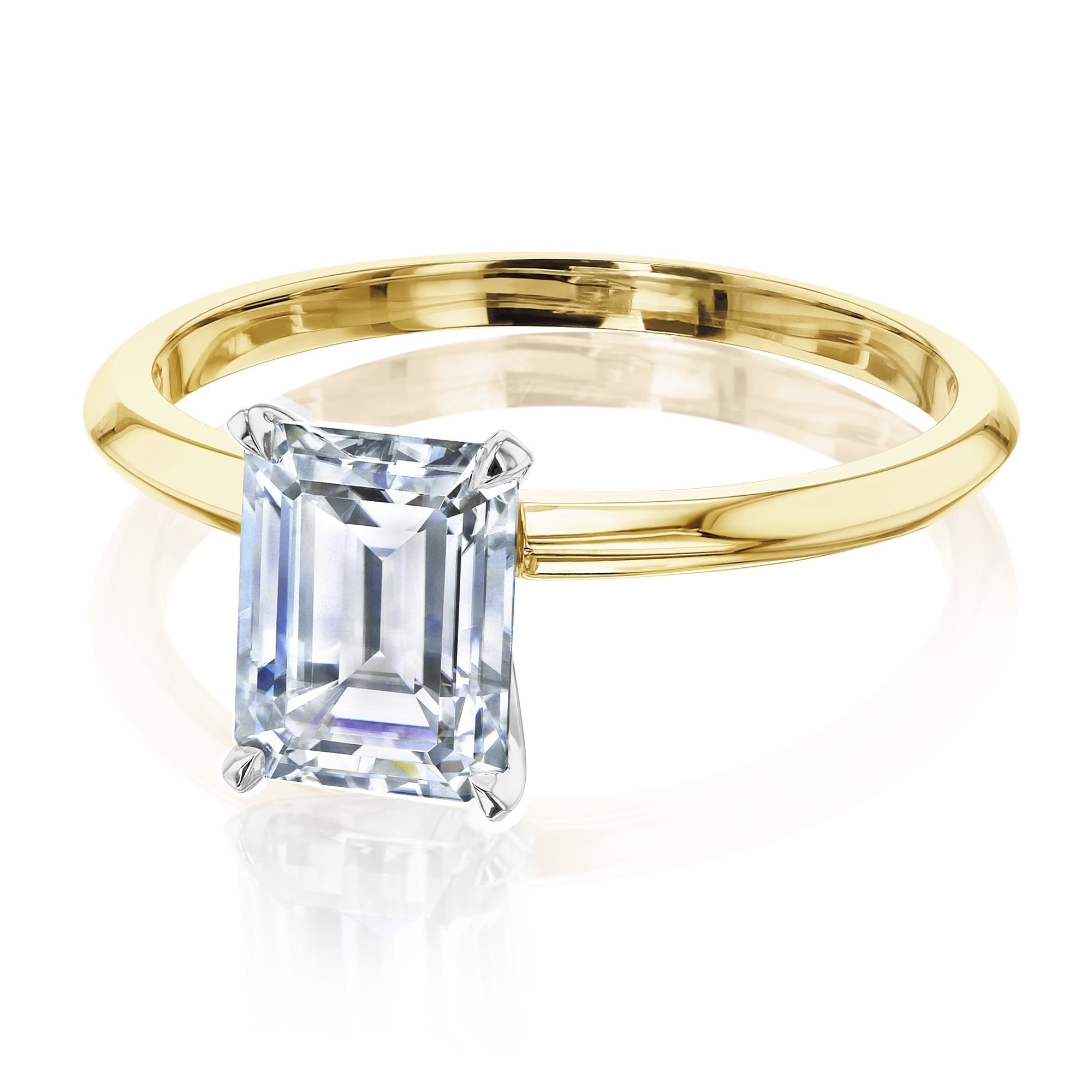 Kobelli 1.75 Carats Moissanite 14k Solid Gold Emerald-cut Solitaire Knife Edge Engagement Ring