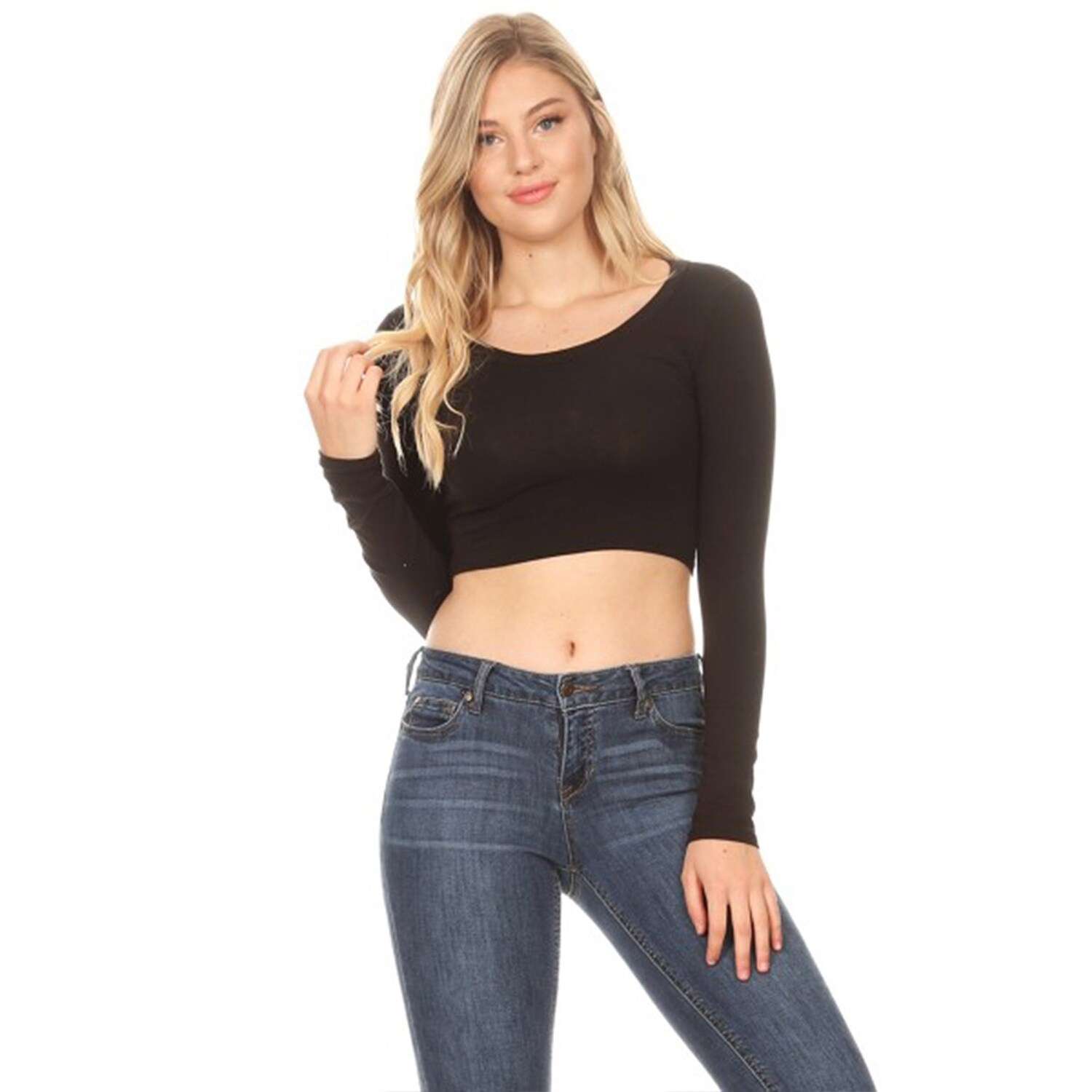 Basic Solid Casual Long Sleeve Scoop Neck Cropped Tube Tunic Tee Top On Sale Overstock 29746776