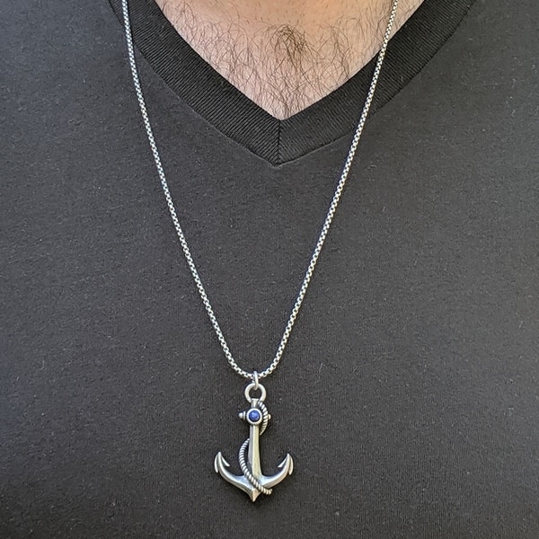 Details about  / Large Men/'s Sterling Silver Hold Fast Sailor Rope Wrapped Anchor Pendant