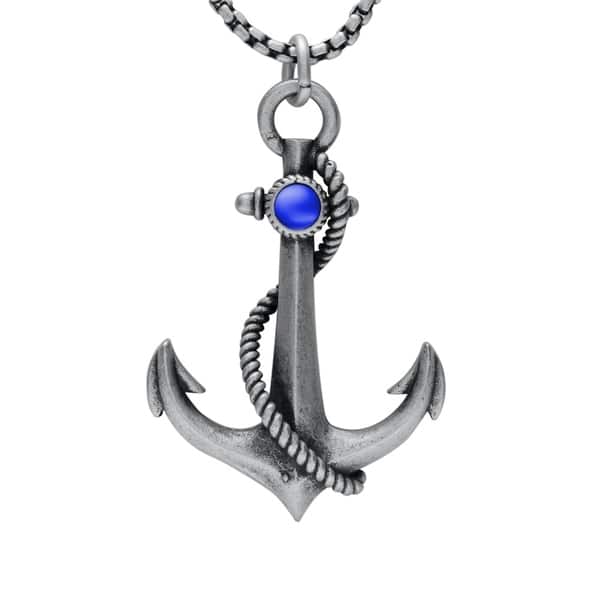Nautical Anchor Necklace For Men Stainless Steel Vintage Navy Anchor Pendant With Round Link Chain 24 Inches