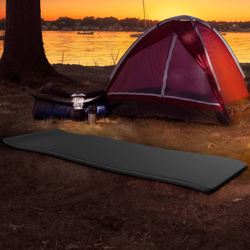 Foam Sleeping Pad for Camping - 1.25-Inch-Thick Waterproof Sleep Pad with Carry Straps for Tents by Wakeman Outdoors (Black)