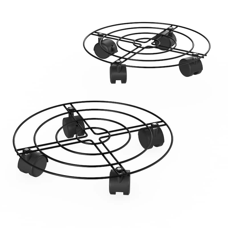 Metal Plant Caddy- Set of 2 Round Pot Stand on Wheels by Pure Garden - Set of 2