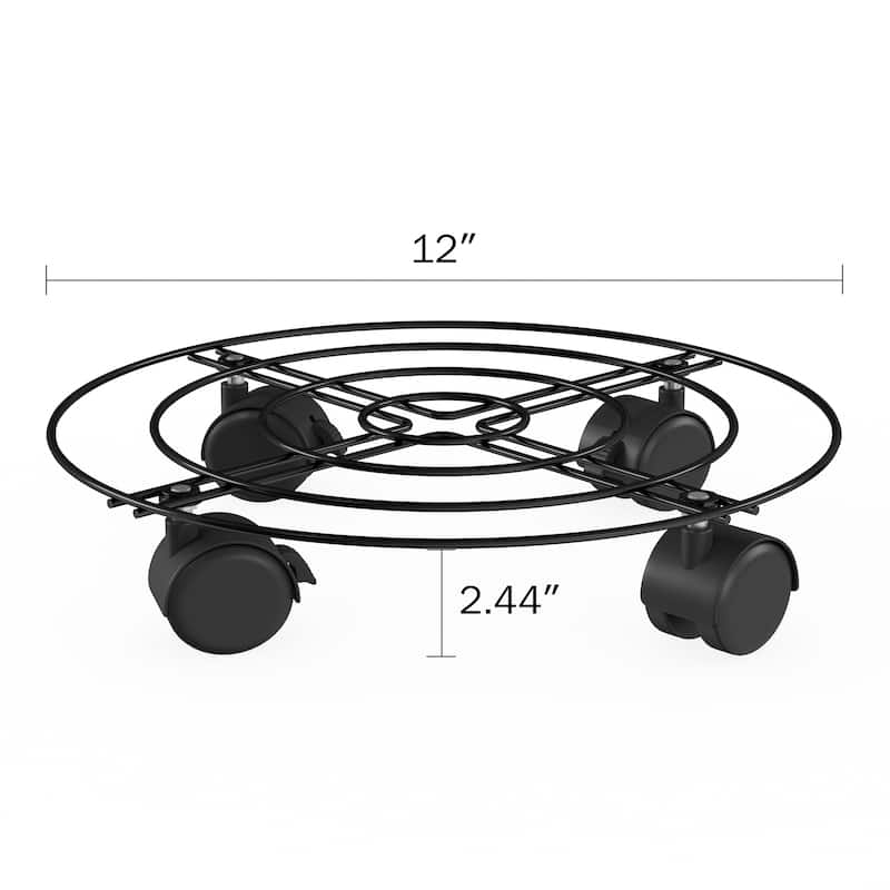 Metal Plant Caddy- Set of 2 Round Pot Stand on Wheels by Pure Garden - Set of 2