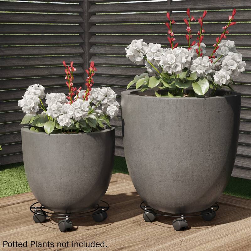 Metal Plant Caddy- Set of 2 Round Pot Stand on Wheels by Pure Garden - Set of 2