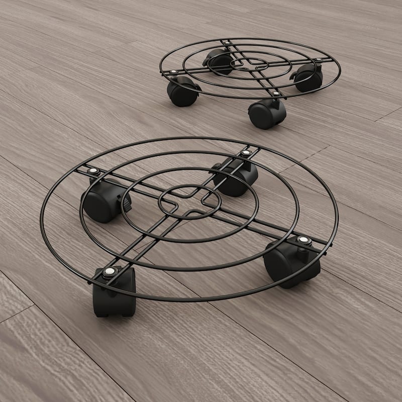 Metal Plant Caddy- Set of 2 Round Pot Stand on Wheels by Pure Garden - Set of 2