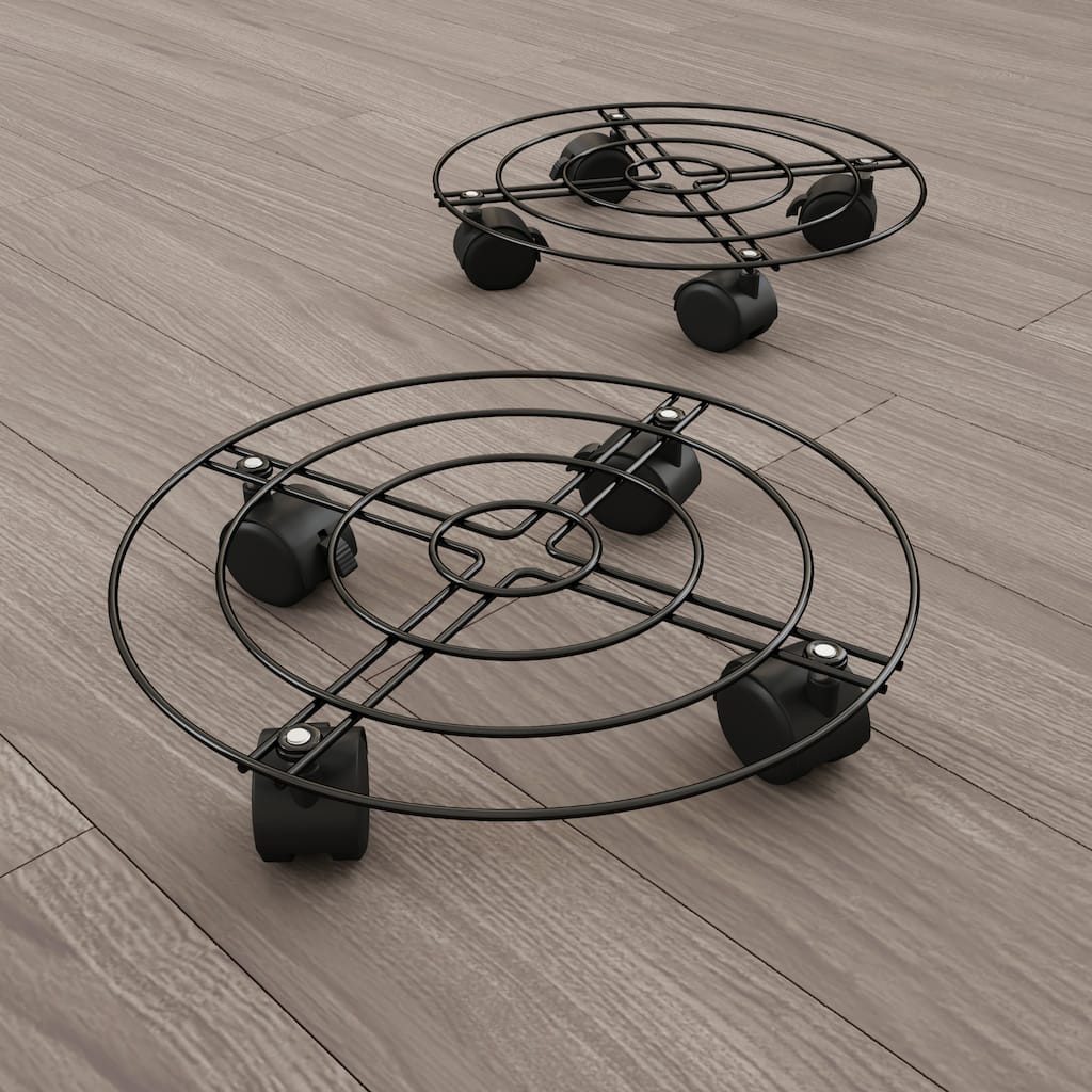 Metal Plant Caddy- Set of 2 Round Pot Stand on Wheels by Pure Garden - Set of 2