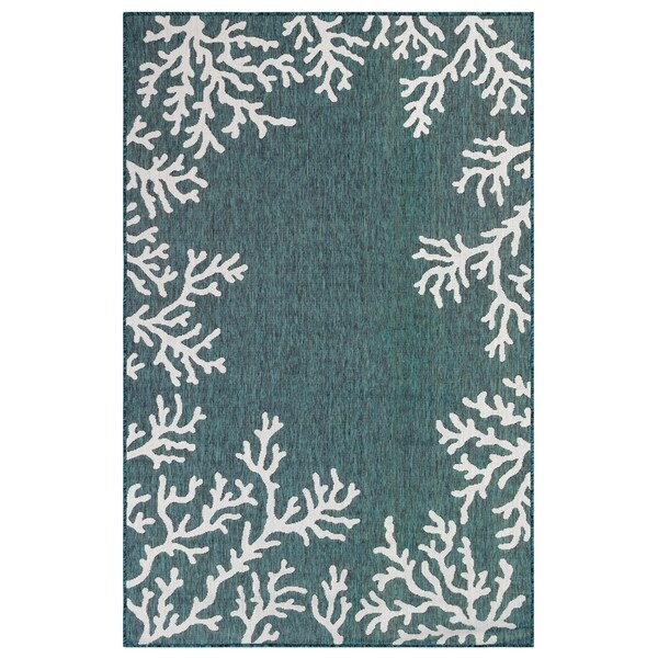 Liora Manne Carmel Coral Border Indoor/Outdoor Rug Teal 6'6"X9'4"
