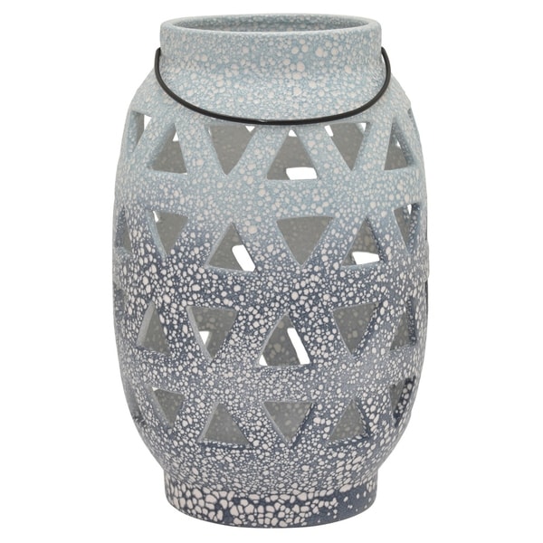 Ceramic Pierced Vase in Blue Porcelain-Ceramic 8in L x 8in W x 12in H