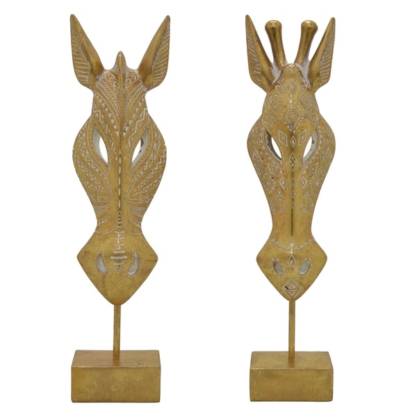 Giraffe Head Set of 2 Gold in Gold Resin 5in L x 3in W x 18in H
