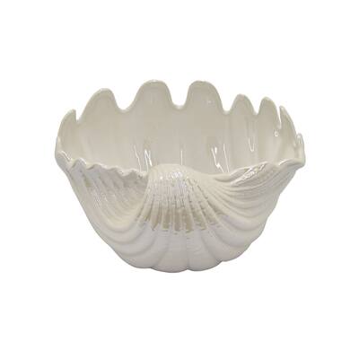 Ceramic Shell Plate in White Porcelain 12in L x 12in W x 7in H