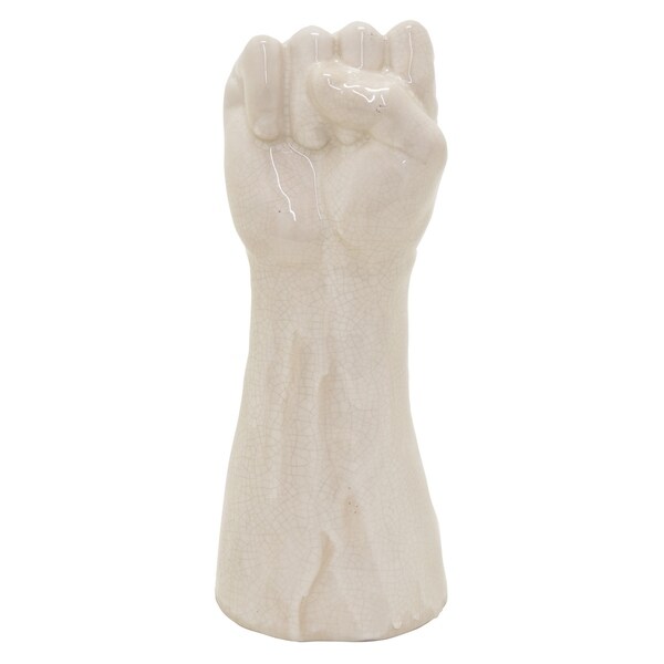 Ceramic Fist Sculture in White Porcelain 5in L x 4in W x 13in H