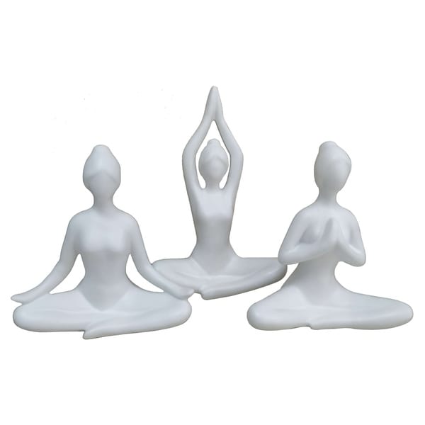 Ceramic Yoga Figurines-Set of 3 in White Porcelain 6inL x 3inW x 7inH