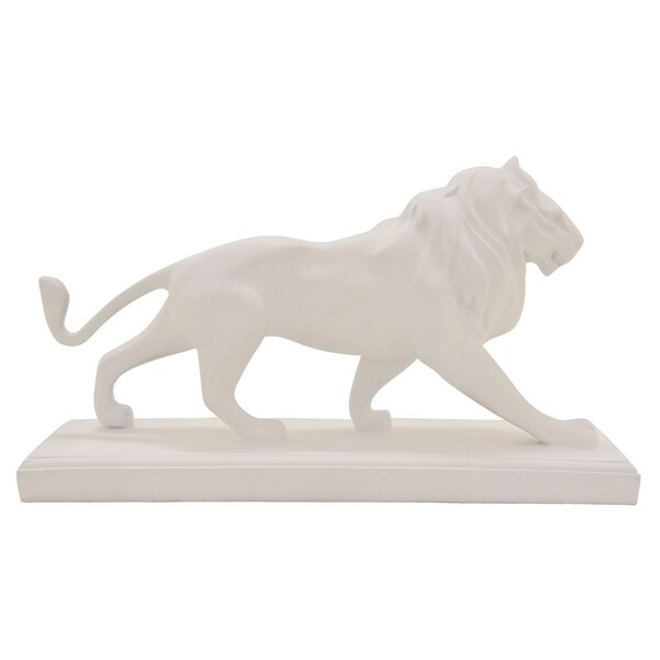 Lion On Base in White Resin / Magnesium 19in L x 6in W x 10in H