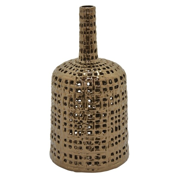 Ceramic Pierced Vase in Bronze Porcelain 9in L x 9in W x 15in H