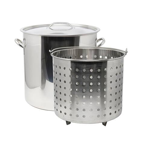 53Qt Stainless Steel Stock Pot with Steamer Basket