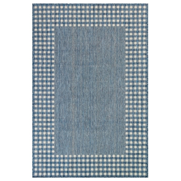 Liora Manne Carmel Gingham Border Indoor/Outdoor Rug Navy 7'10"X9'10"